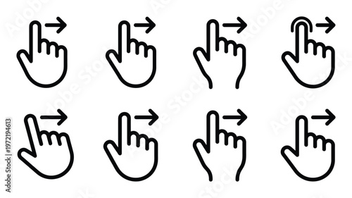 Hand touch gestures icons for swipe and tap actions on touchscreen devices and interfaces