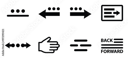Set of black directional and text formatting icons on transparent background
