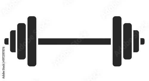 Black barbell icon on a white background representing weightlifting and fitness