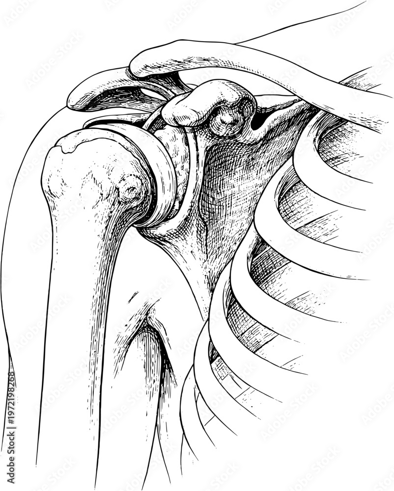Ταπετσαρία Vintage engraved human shoulder joint anatomy – detailed medical illustration