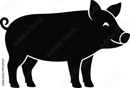 Pig Flat Icon Style Silhouette Vector Art Illustration