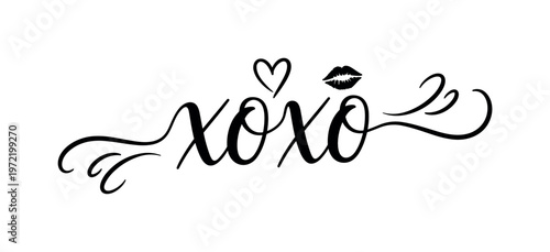 Hugs and kisses. lettering and all elements in black. Vector style. AWhite background. Pure white background. Perfect isolation and visual consistency. Grunge