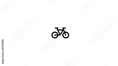A simple, minimalist black and white graphic illustration of a bicycle against a blank white backdrop