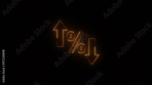 Perfect for reports and dashboards. Neon glowing percentage growth and decline icon with up and down arrows. Up and down percentage arrows icon.