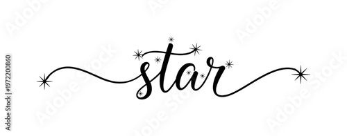 Tiny star. lettering and all elements in black. Vector style. AWhite background. Pure white background. Perfect isolation and visual consistency. Elegant