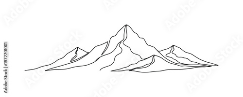 "Quiet mountains". Minimalistic one-line drawing gentle mountain ridge with flowing contour and minimal detail suggesting stillness, continuous single black