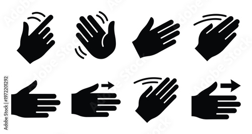 Hand swipe gesture icon set for touchscreen interaction and mobile application interface navigation