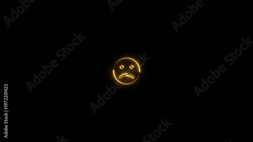Neon glowing line emoji smile mood. Glowing neon smile face animation on black background.
