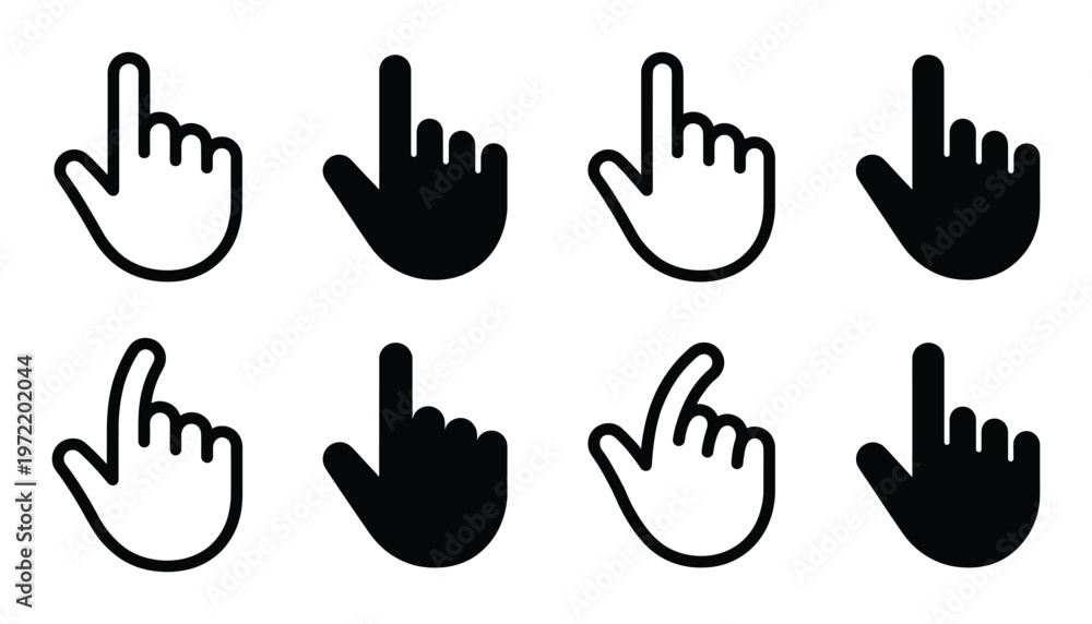 Obraz premium Set of black click hand cursor icons on transparent background for computer interface