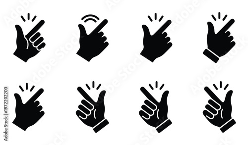 Set of black icons depicting different variations of a finger snap gesture