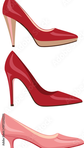 Elegant High Heel Shoe Collection Featuring Red and Pink Heels for Fashion and Footwear Illustrations