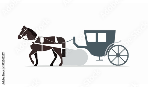 Horse drawn carriage flat vector illustration