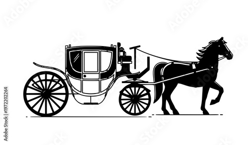 Vintage horse carriage transport vector illustration