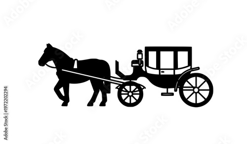Horse carriage road transport flat vector illustration