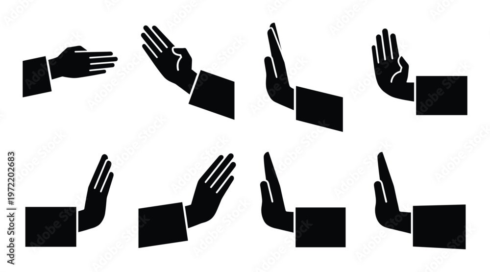 Obraz premium Set of hand gestures indicating stop and refusal. warning signs and communication