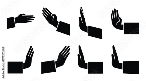 Set of hand gestures indicating stop and refusal. warning signs and communication