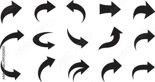 Collection of various black arrow icons on white background