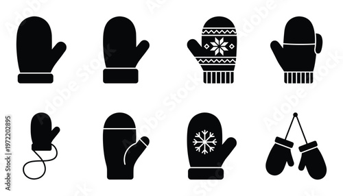Set of winter warm mittens icon in flat style isolated on transparent background