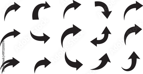 Collection of various black arrow icons on white background