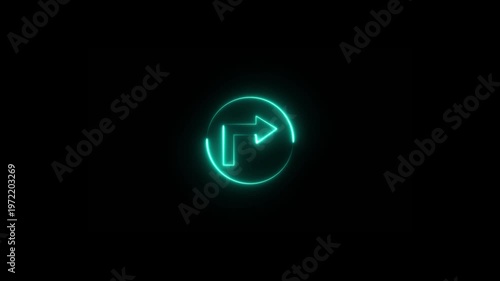 Abstract beautiful neon right arrow icon animation Neon directional arrow background,Neon right arrow sign with neon circle animation.