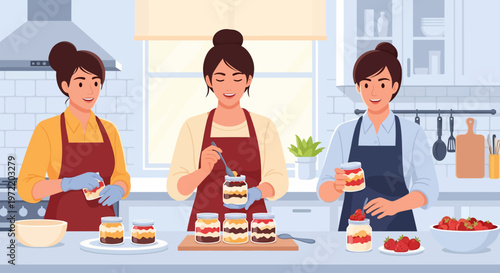 Women Baking in Kitchen.