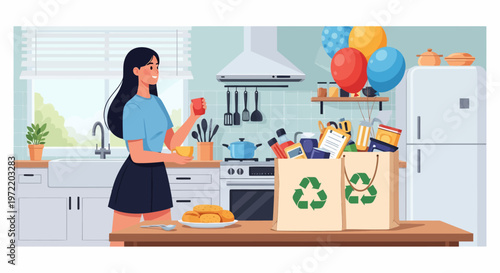 Woman with reusable bags.