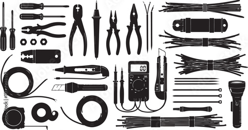 Collection of various electronic tools and equipment on white background