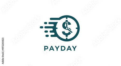 A stylized logo featuring a clock face with a dollar sign and motion lines, representing fast financial transactions or payday.