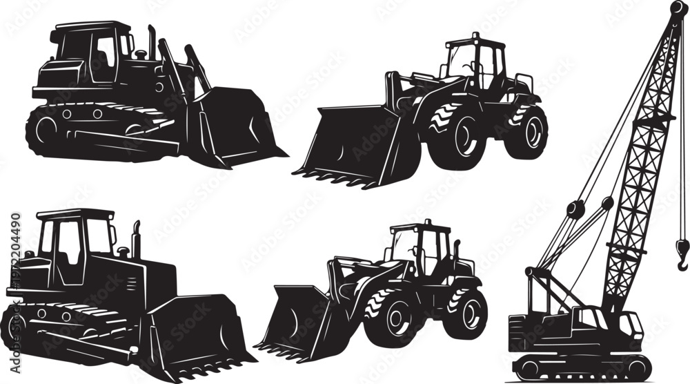 Obraz premium Heavy machinery equipment illustrations for construction and industrial projects