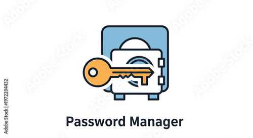 Secure password manager icon for digital security and online account protection, featuring a safe and key
