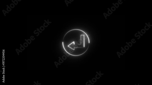 Directional arrow concept, animation of a directional arrow flashing to the top-left within a neon circle.