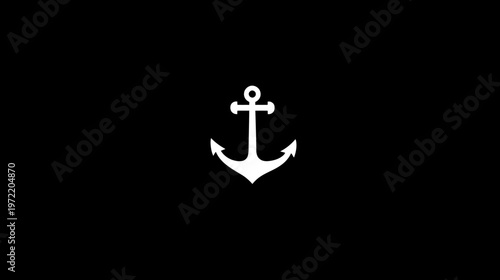 A stark white anchor silhouette against a solid black background, minimalist and maritime-themed