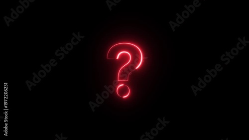 Neon question icon, rotating neon icon with colorful digital big question. 4k video
