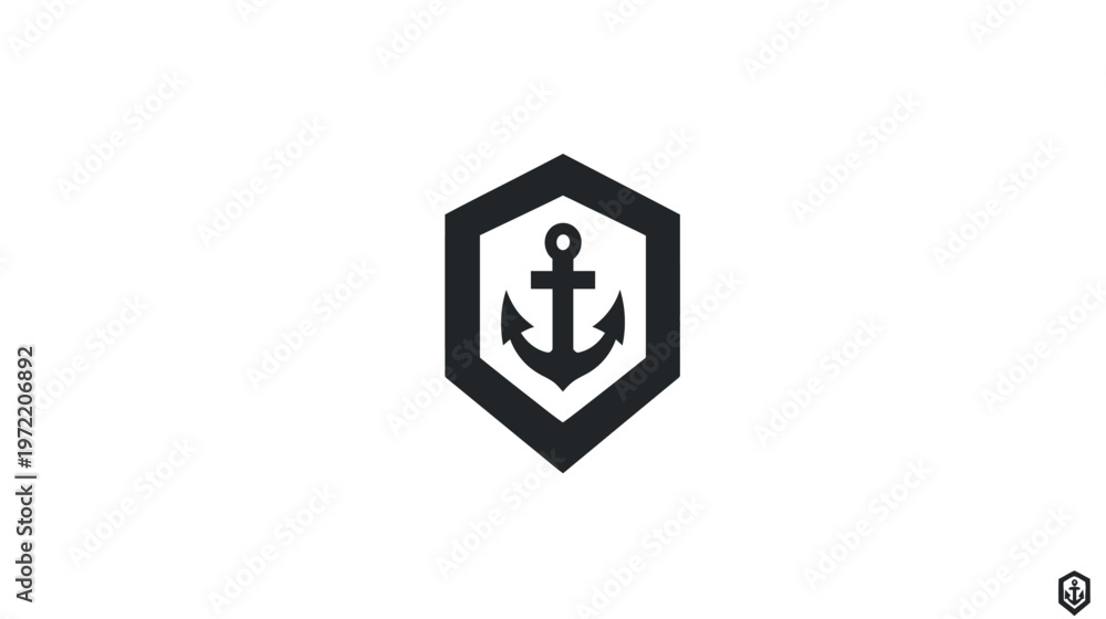 Obraz premium A geometric black and white design with an anchor inside a hexagon shape on a white background