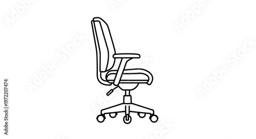 Detailed Outline of an Ergonomic Office Chair with Casters and Adjustable Height Feature