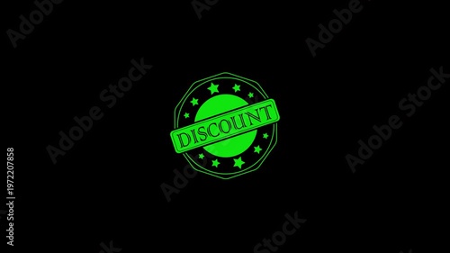 Discount rubber stump animation, Animated discount textured rubber stamp. 4K video.