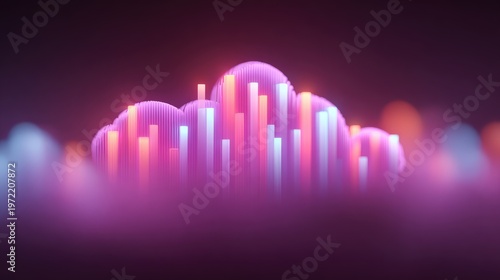 Abstract color cloud design with glowing light bars creating a vibrant modern visual effect for artistic projects