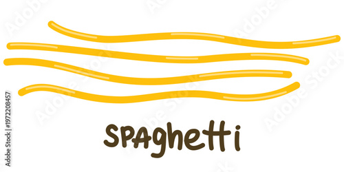 Spaghetti pasta vector set with lettering in a stylish hand-drawn doodle style. Minimalist italian food illustration for packaging, textiles, and kitchen design. Modern naive silly element.