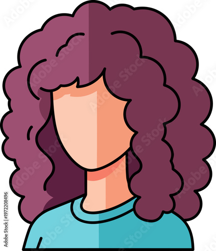 Faceless Woman with Voluminous Curly Purple Hair Vector Portrait