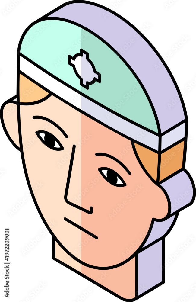 Fototapeta premium Isometric Female Surgeon Head with Medical Cap Vector Illustration