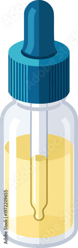 Vector Illustration of a Glass Dropper Bottle with Yellow Essential Oil