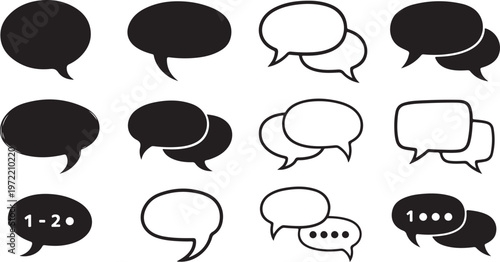 Speech bubbles and chat icons in black and white colors