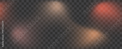 Artistic orange and red light leak with ragged organic shape. Perfect for left side placement to simulate heavy light exposure and dramatic cinematic film burn on dark background.Vector illustration