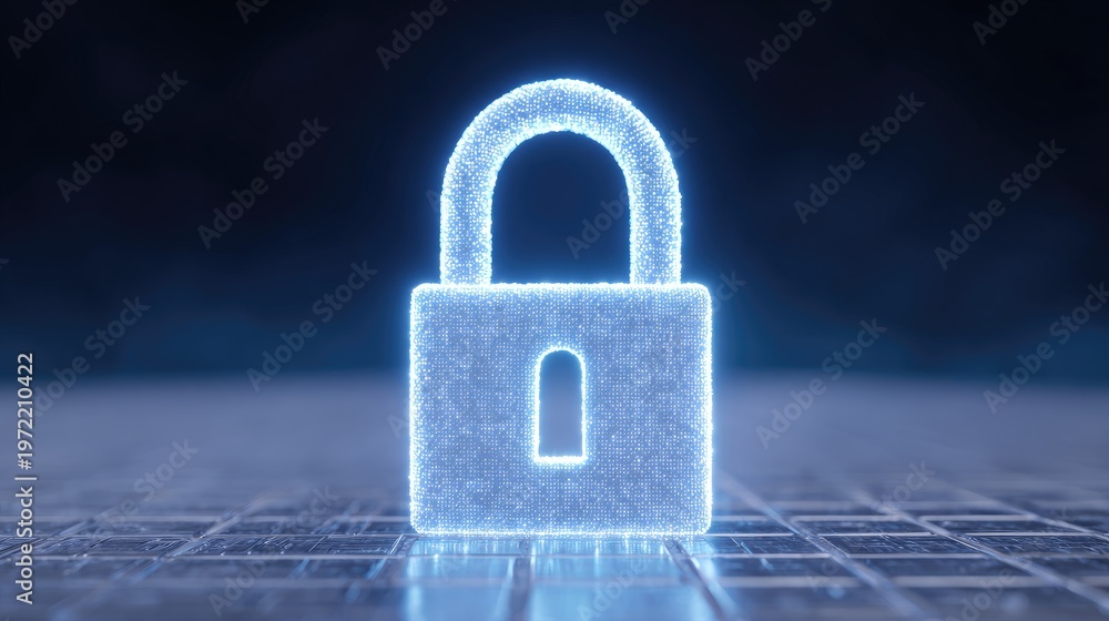Fototapeta premium Digital Representation of a Secure Lock Symbolizing Cybersecurity and Data Protection in the Virtual World