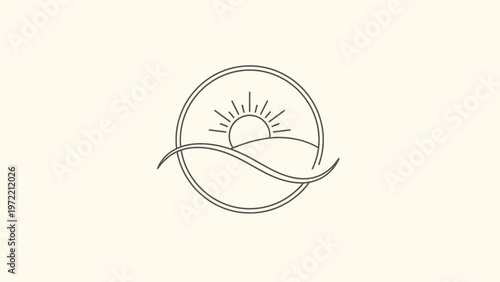 Minimalist Sun and Landscape Logo Design with Elegant Lines.