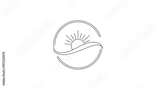 Minimalist Sunrise Logo Design with Elegant Curved Lines and Sunburst.