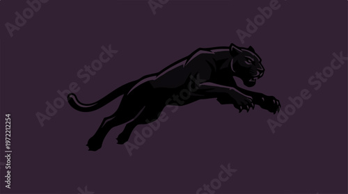 Black Panther Leaping Across Dark Background, Silhouette.