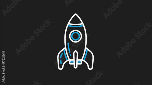 Modern Illustrated Rocket Ship Design with Blue and White Accents.