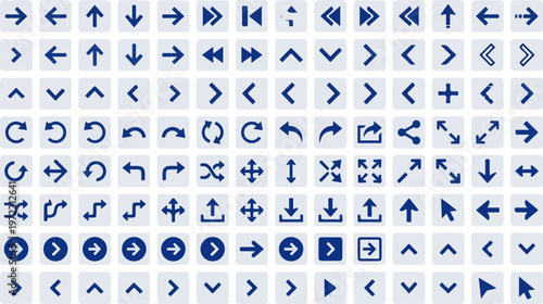 Collection of various directional arrows and symbols in a grid pattern.