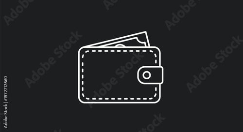 Minimalist Wallet Icon with Cash on Black Background.